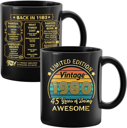 QUPT 45th Birthday Gifts for Women Men, 45th Birthday Gifts for Him, 1980 Birthday Gifts for Women Men, 45 Years Old Gifts, 1980 Birthday Gifts for Her Him, 45th Birthday Presents Coffee Mug
