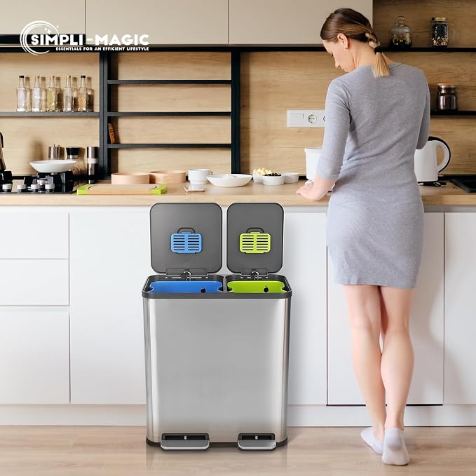 Simpli-Magic 18.5 Gallon Dual Compartment Step Trash Can – Kitchen Garbage Can - Image 9