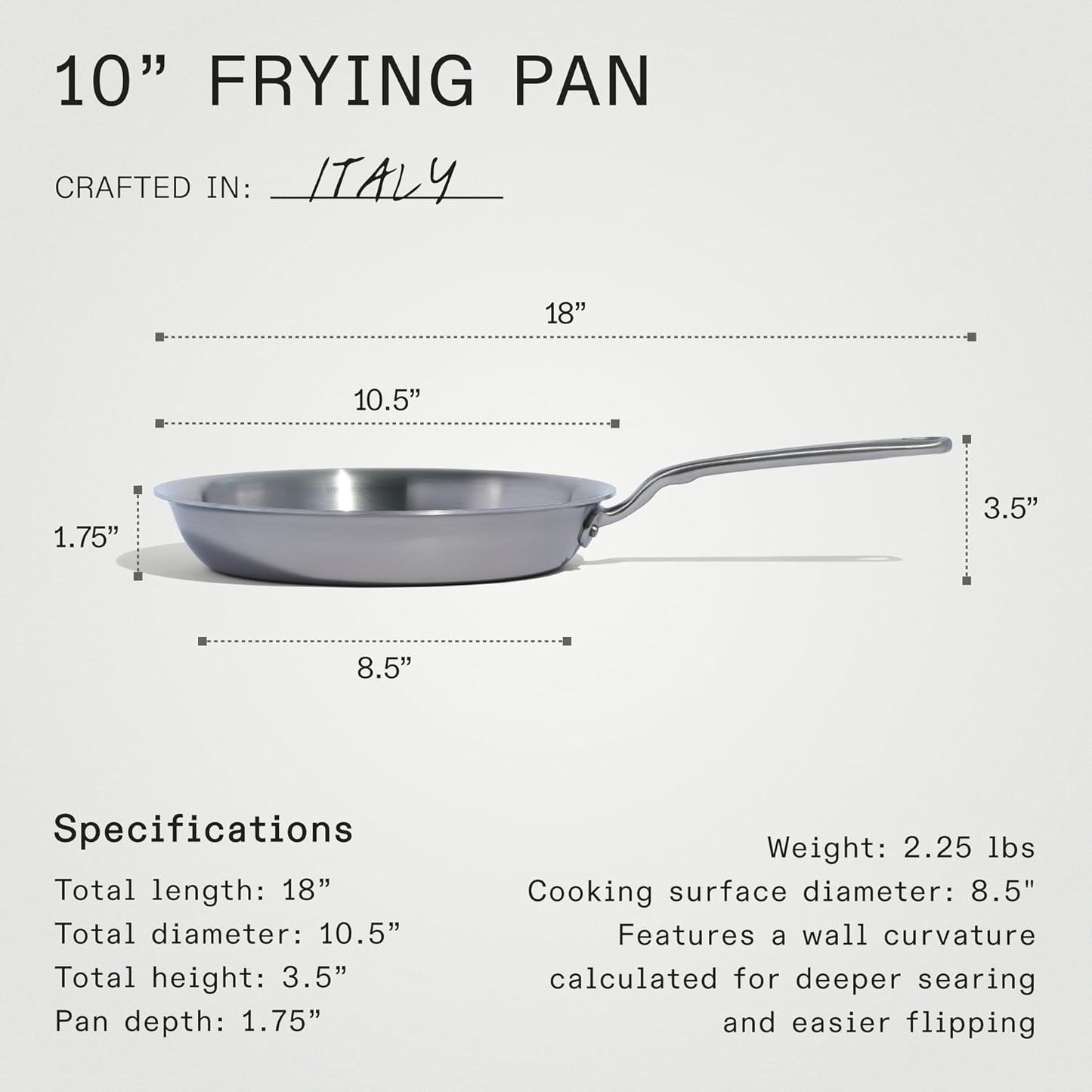 Made In Cookware - 10-Inch Stainless Steel Frying Pan With Lid - 5 Ply Stainless Clad - Professional Cookware - Crafted in Italy - Induction Compatible