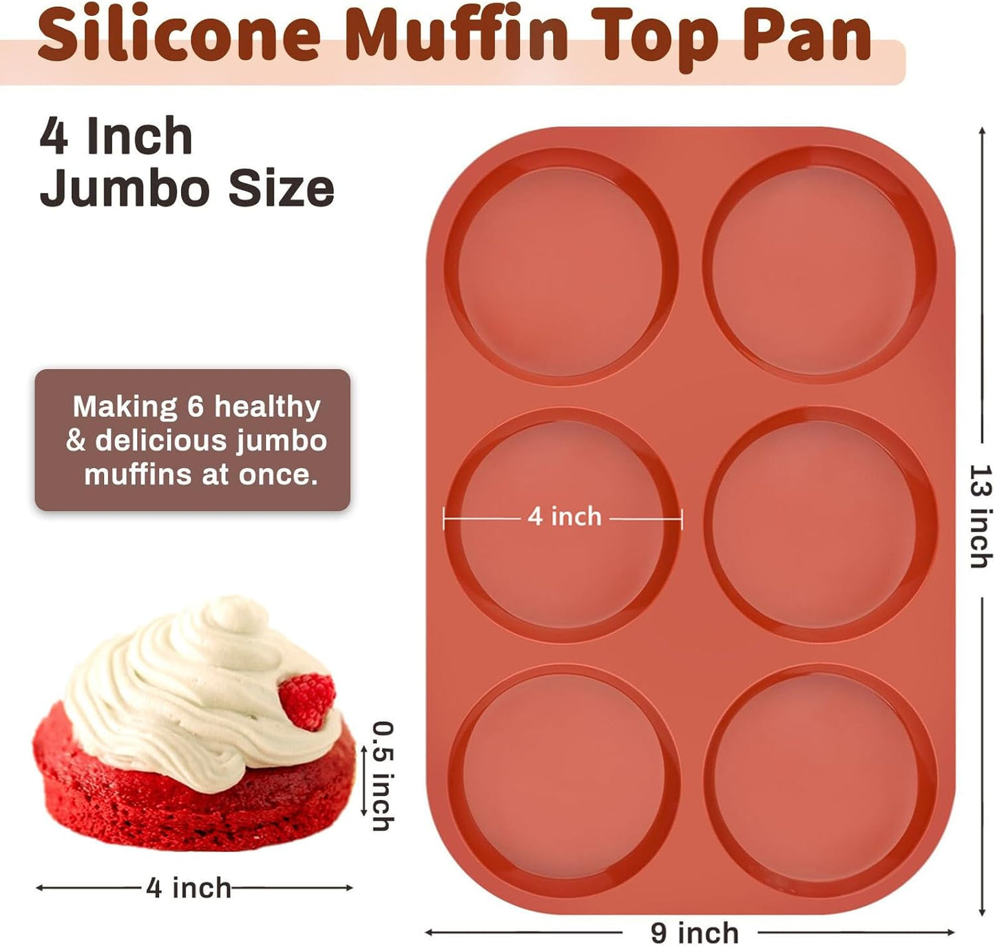 JOERSH Silicone Egg Mold Non-Stick 4 Inch Jumbo Size Muffin Top Pan, Large Round Silicone Molds for Baking Hamburger Bun, Egg Bites, Breakfast Sandwiches, Pancakes