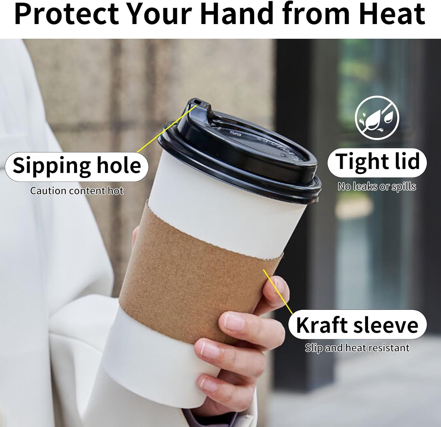 YEEHAW Disposable Coffee Cups with Lids 16 oz 50 Pack, Coffee cups with Lids and Sleeves, To Go Coffee Cups, Hot Paper Cups for Hot Beverages in Party, Family, Office, Upgraded