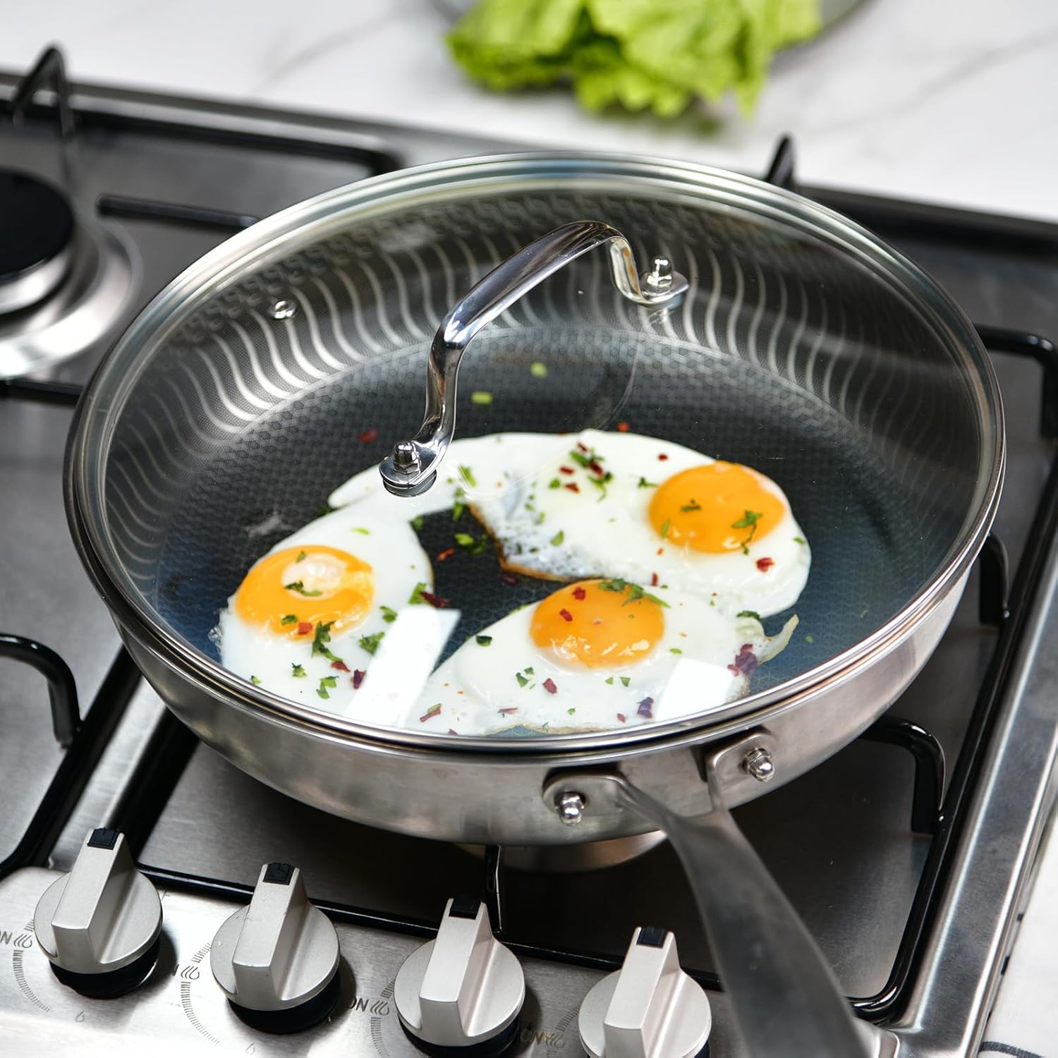 12 IN Glass Lid with Stainless Steel Handle for Frying Pan, Tempered Replacement Cover Compatible for Skillets, Round Cast Iron, Cast Aluminium, Stainless Steel Pans & Pots (297mm-312mm)