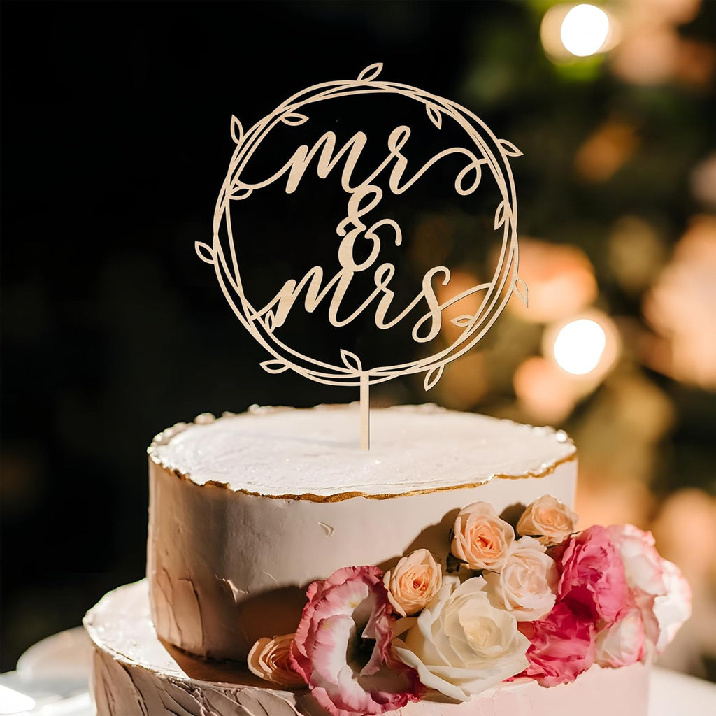 Mr & Mrs Cake Topper Wedding Cake Topper in Wood (Design 02)