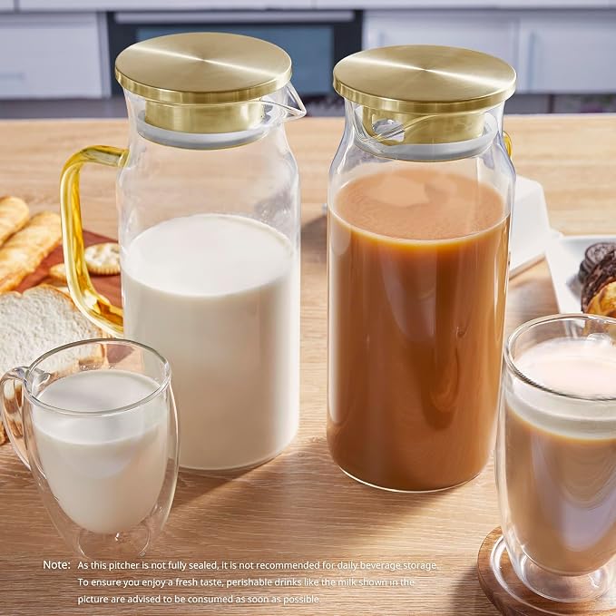 Bivvclaz 2 Pack 2 Liter 68 oz 2.1 Qt Gold Glass Pitcher - Image 6