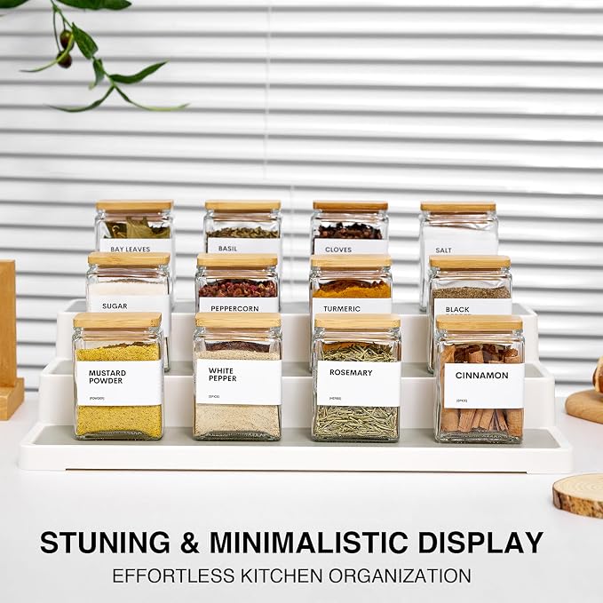 Glass Spice Jars with Bamboo Lid, 4oz Square Spice Containers - Image 2