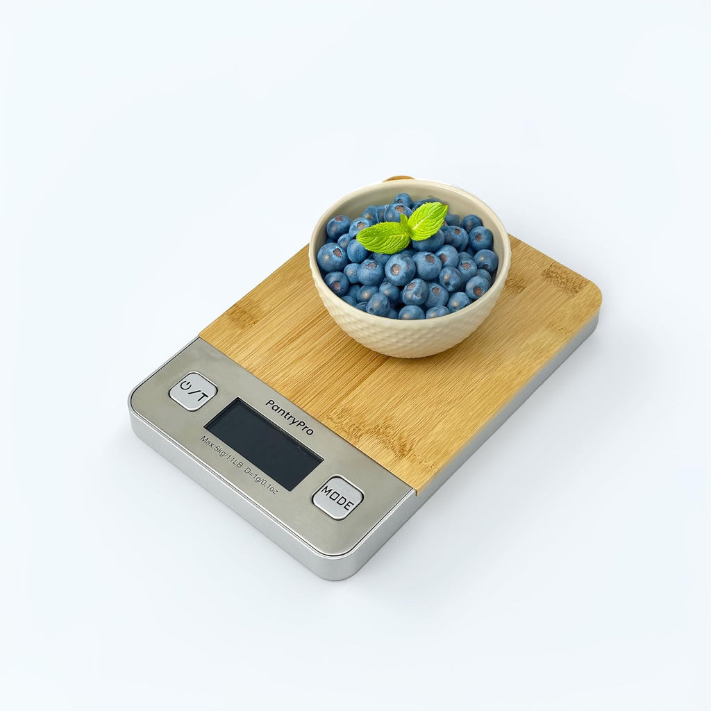 PantryPro Bamboo Platform Digital Kitchen Scale - 11 pounds Capacity LCD Display Grams and Ounces AAA Battery Included (Natural)