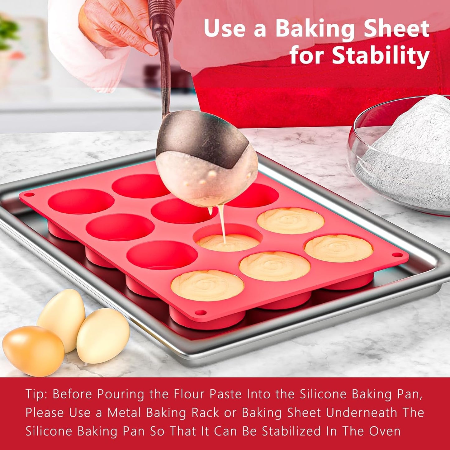 2 Inch Round MuffinPan,3 Pcs 12 Cups Egg Bites Silicone Mold,Cupcake Pan Molds For Baking English Muffins and Egg Bites,Cookies,Whoopie Pies,Mini Cakes,Biscuits,Buns