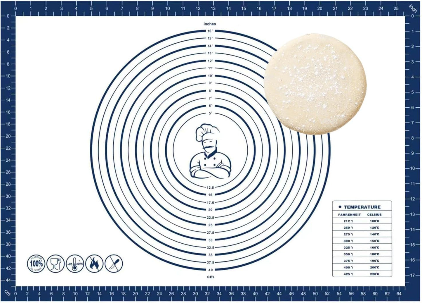 Dough Mat Silicone Baking Mats for Rolling Pastry Kneading Sheet Sourdough Bread Baking Supplies Blue