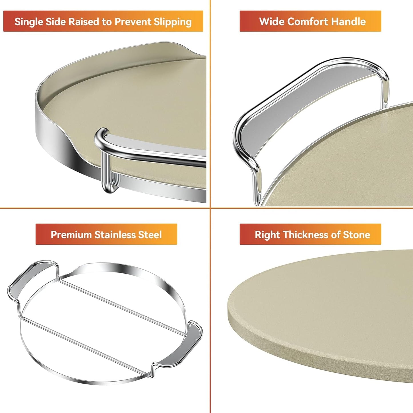 Skyflame Gourmet BBQ System Pizza Stone, 13-inch Baking Stone with Stainless Steel Carry Rack, Compatible With Weber 8836, Kettle Charcoal/Smoke/Gas/Ceramic Grills, Pizza Oven