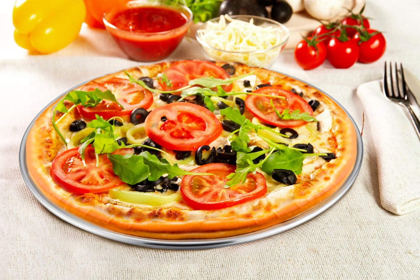 TeamFar Pizza Pan, 10” & 12” & 13.4”, 3 Pcs Pizza Pan Set Stainless Steel Pizza Pan Round Pizza Oven Pans Tray for Baking Serving, Healthy & Rust Free, Heavy Duty & Dishwasher Safe