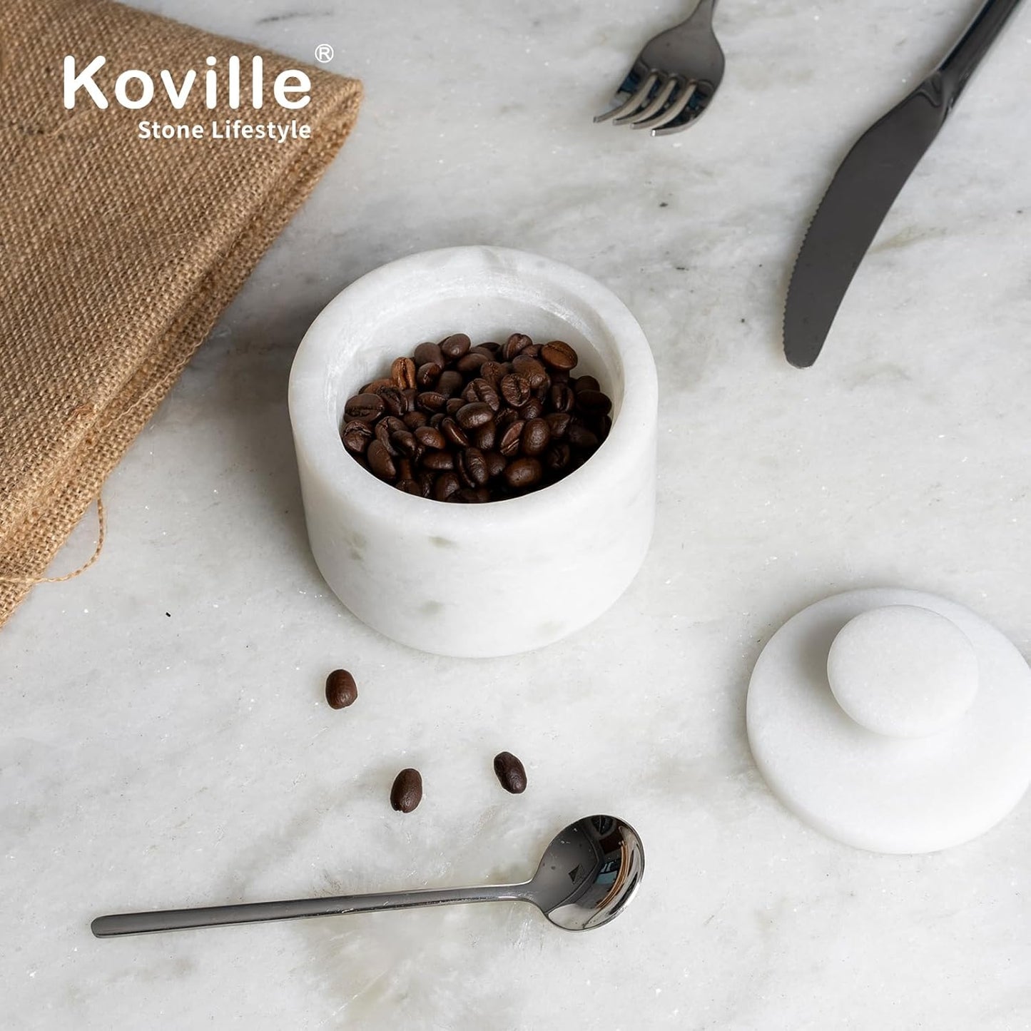 Koville Marble Salt Cellar with Lid 3.5" White, Stone Pepper Container & Spice Jars for Kitchen, Marble Salt and Pepper Holder, Stone Storage Box for Kitchen Counter, Spice Jar(Namib Fantasy White)