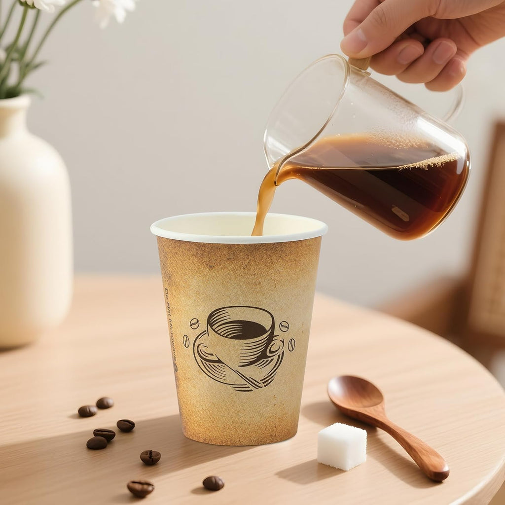 12 oz 1000 Pack Disposable Paper Coffee Cups, Hot/Cold Beverage 12oz Disposable Coffee Cups, Retro Design, Leak-Proof, Hot or Cold Drink, Cocoa, Chocolate, Coffee Bar Supplies