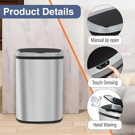 PayLessHere | 13 Gallon Stainless Steel Trash Can | Steel | Automatic Touchless - Image 3