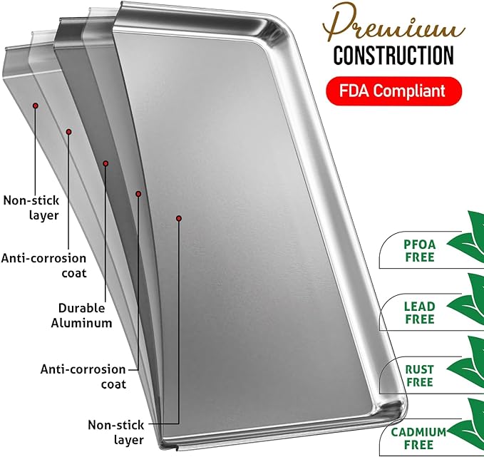 Eatex Aluminum Baking Sheet Set, 4 Pack Cookie Sheet Set, 18” x 13” Steel - Image 3