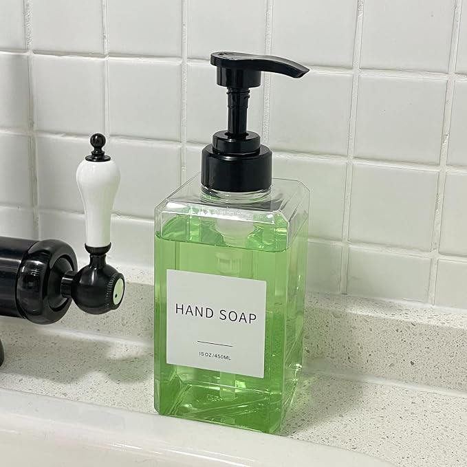 Clear Soap Dispenser with Waterproof Labels, Thickened Plastic Hand Soap - Image 5