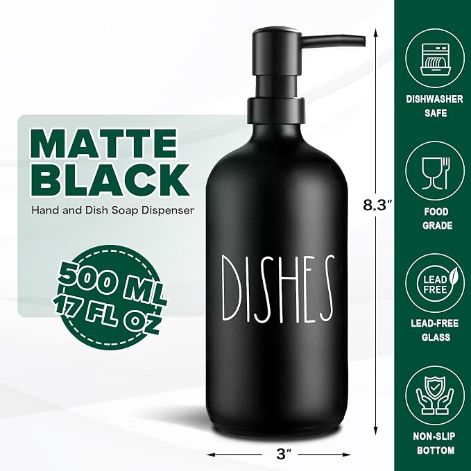 VIMERPA Hand and Dish Soap Dispenser Set, Matte Black Hands Dishes Soap - Image 3
