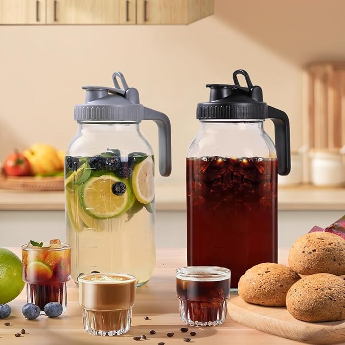64OZ Glass Pitchers with Lid, Wide Mouth Water Jugs, Leak-Proof Airtight Mason - Image 8