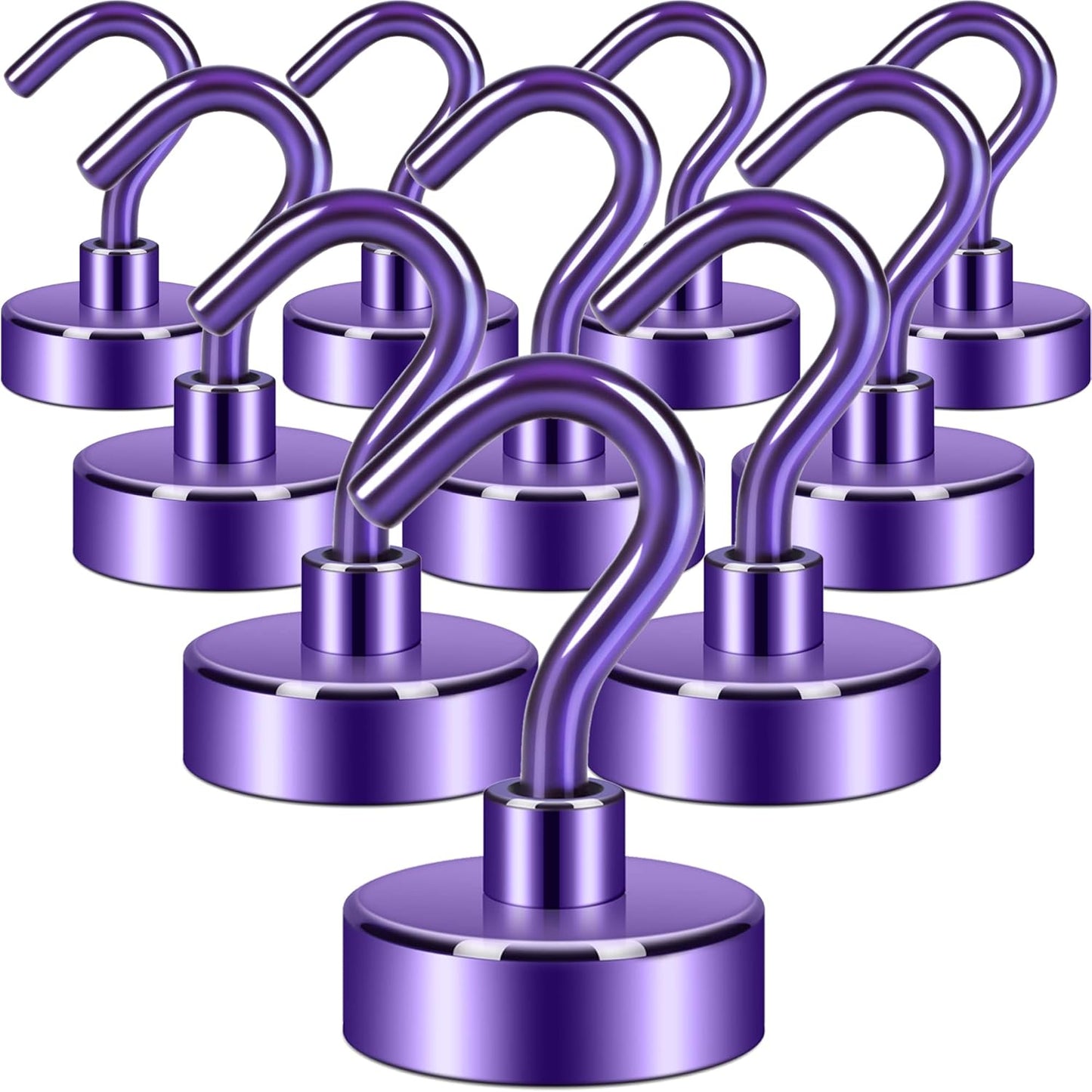 Neosmuk Magnetic Hooks, Heavy Duty Earth Magnets with Hook for Refrigerator, Extra Strong Cruise Hook for Hanging, Magnetic Hanger for Cabins, Grill (Purple, 10 Pack)
