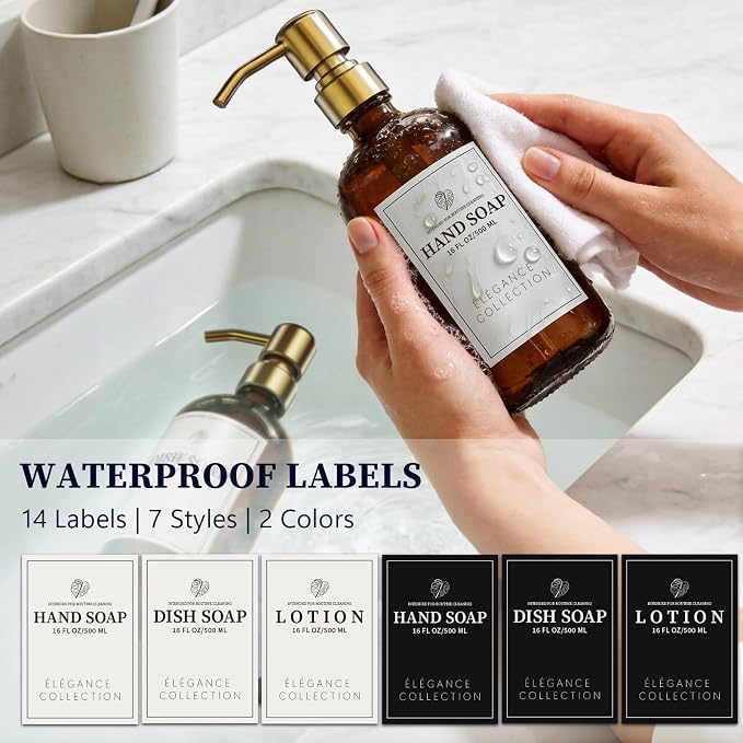 Amber Glass Soap Dispenser Set of 2, 16oz Hand and Dish Soap Dispenser - Image 3