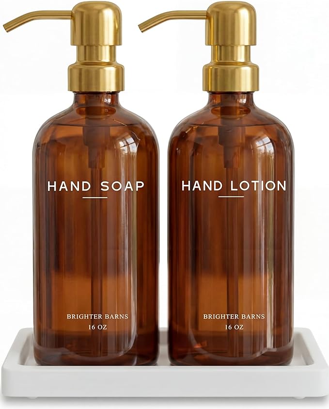 Luxury Glass Soap and Lotion Dispenser Set by BrighterBarns