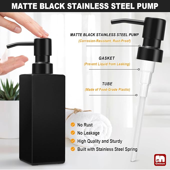 GMISUN Black Soap Dispenser, Hand Soap Dispenser Bathroom, 12oz Glass Soap - Image 3