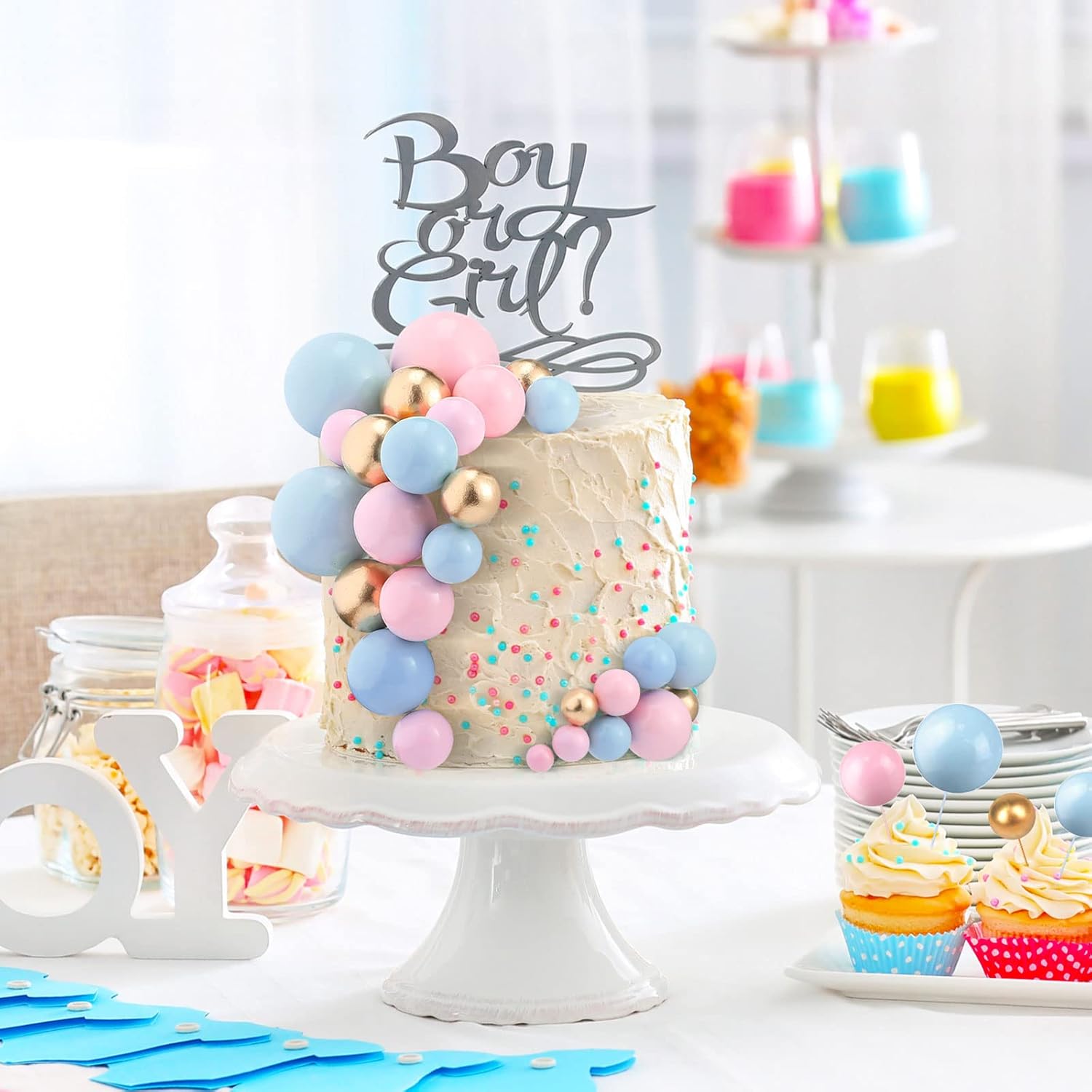 108 Pcs Balls Cake Topper DIY Cupcake Insert Foam Balloons for Cake Baking Wedding Anniversary Birthday Decoration(Pink, Blue, Gold,Multi Sizes)