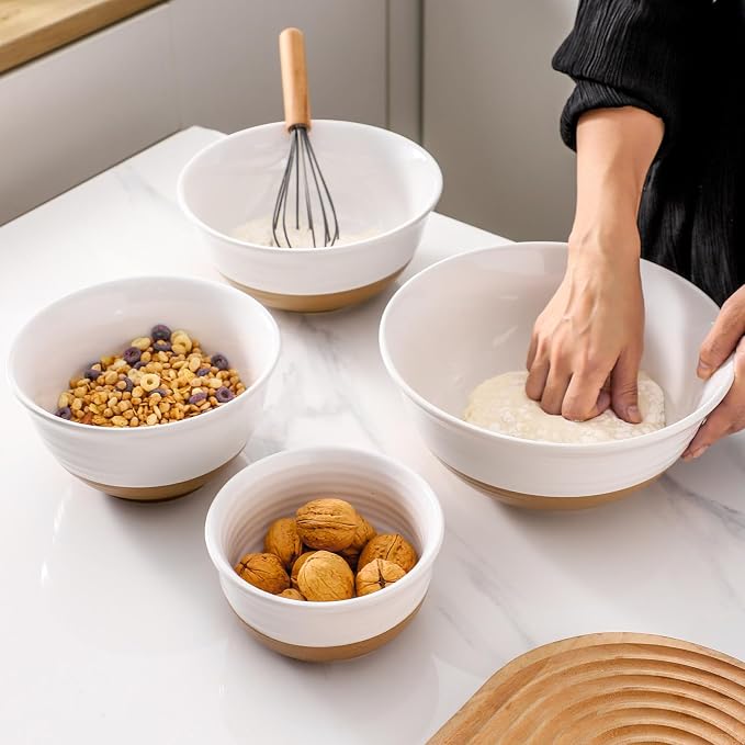 HASENSE Nesting Ceramic Mixing Bowls Set of 4, 2.1/1.5/1.0/0.5 Qt White & - Image 7