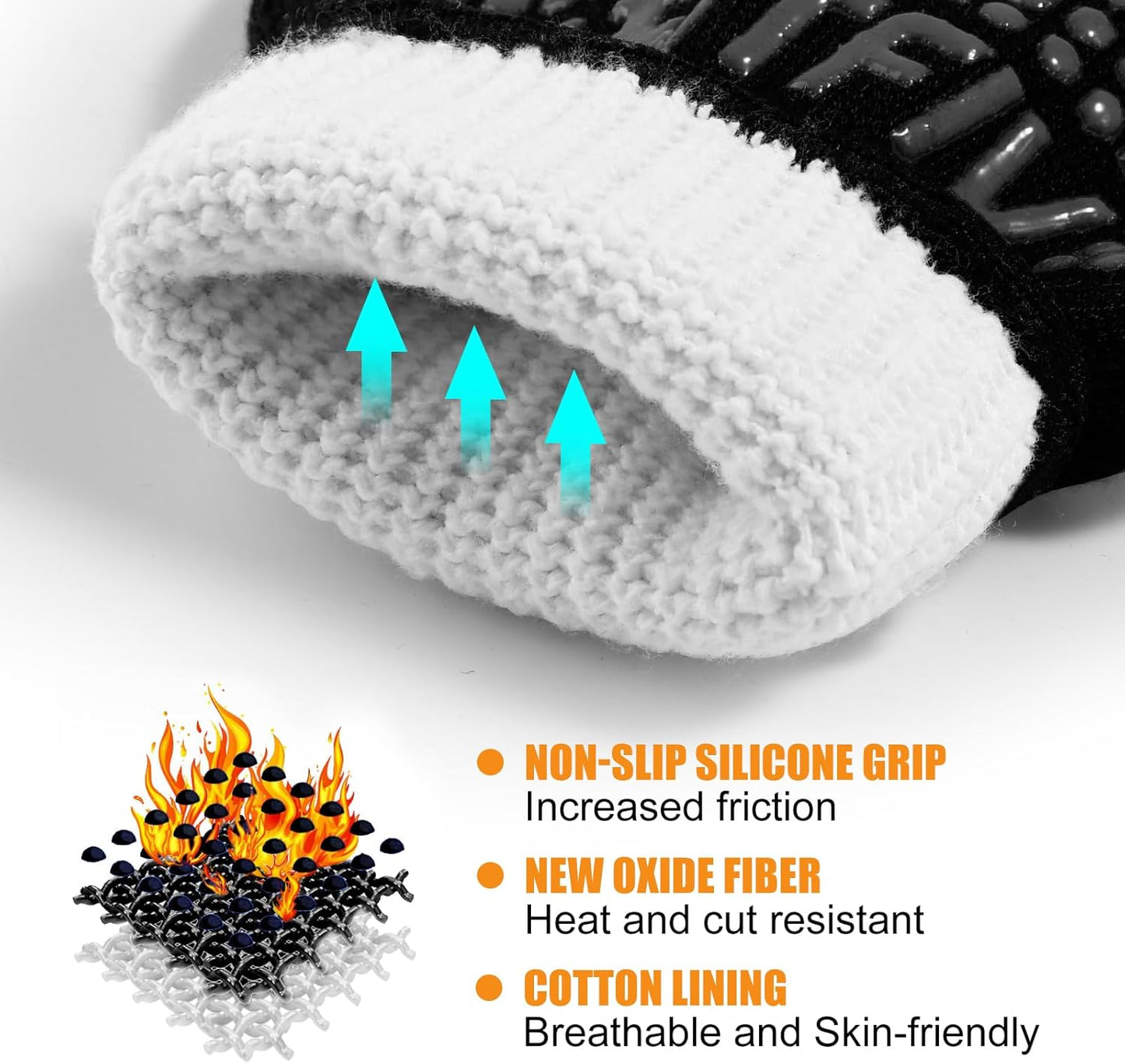 BBQ Gloves, Oven Gloves, 1472°F Extreme Heat Resistant Barbecue Gloves, Silicone Non-Slip Oven Mitts, Kitchen Gloves for Cooking, Grilling, and Baking (Black)