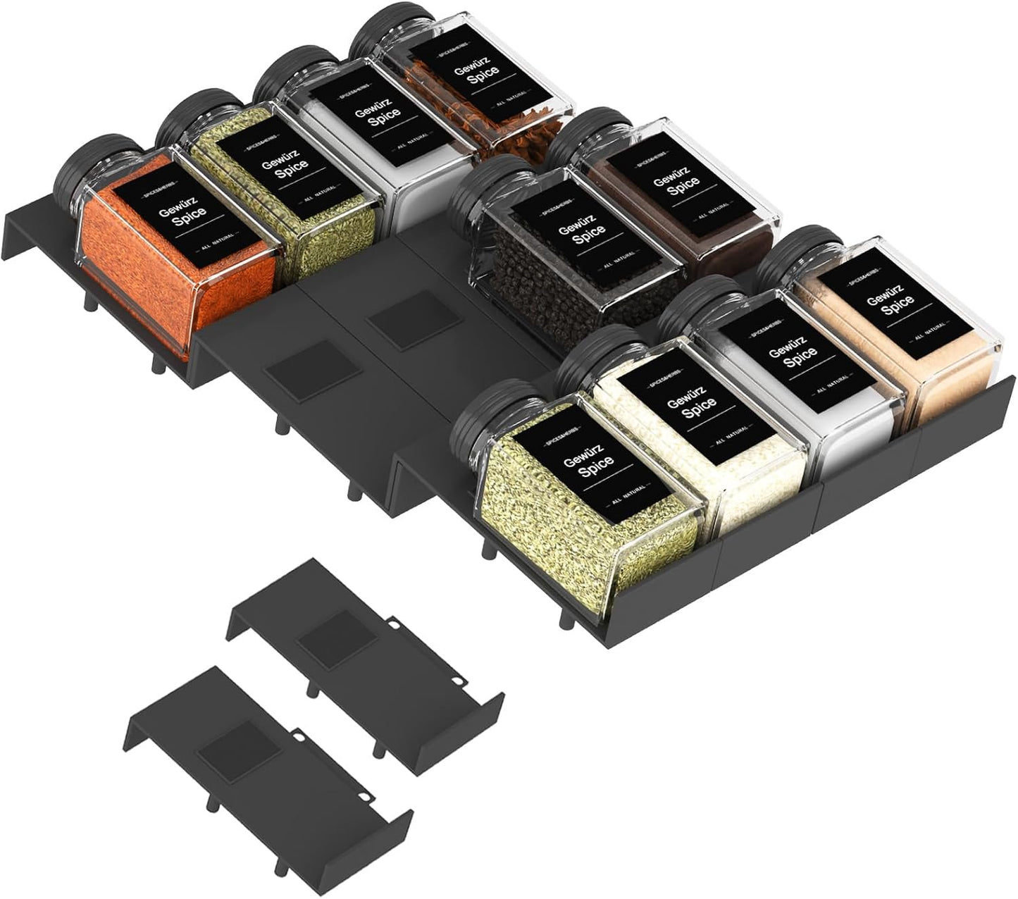 Famhap Spice Drawer Organizer, 12PCS Interlocking Expandable Seasoning Rack Tray Insert for Kitchen Drawers, Spice Rack Drawer for Spice Jars