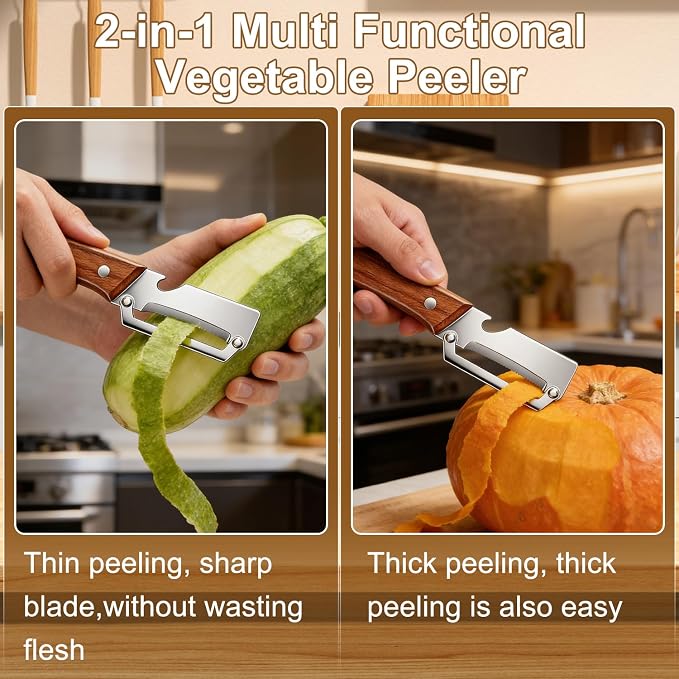 Premium Vegetable Peeler with Wooden Handle and Bottle Opener, 2-in-1 Stainless - Image 3