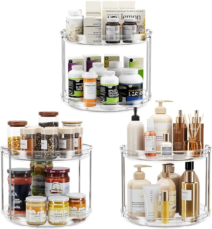 LAMU 3 Pack 2 Tier Lazy Susan Turntable Organizer 9.25'' Rotating Spice Rack by YourHome-OrganizationHelper