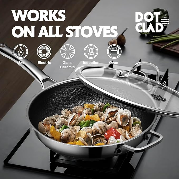 DOTCLAD 3-Piece Hybrid Stainless Steel Cookware Set-12 Inch Wok - Image 4