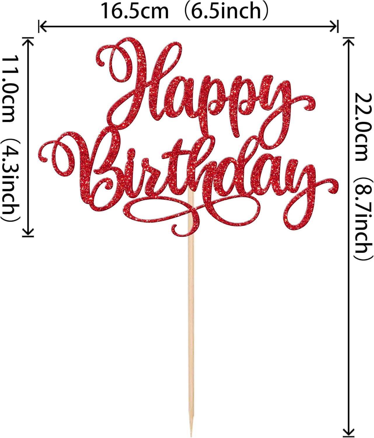 1 PCS Happy Birthday Cake Topper Glitter Happy Birthday Cake Pick Bunting Decor for Anniversary Celebrating Happy Birthday Party Cake Decorations Supplies Red