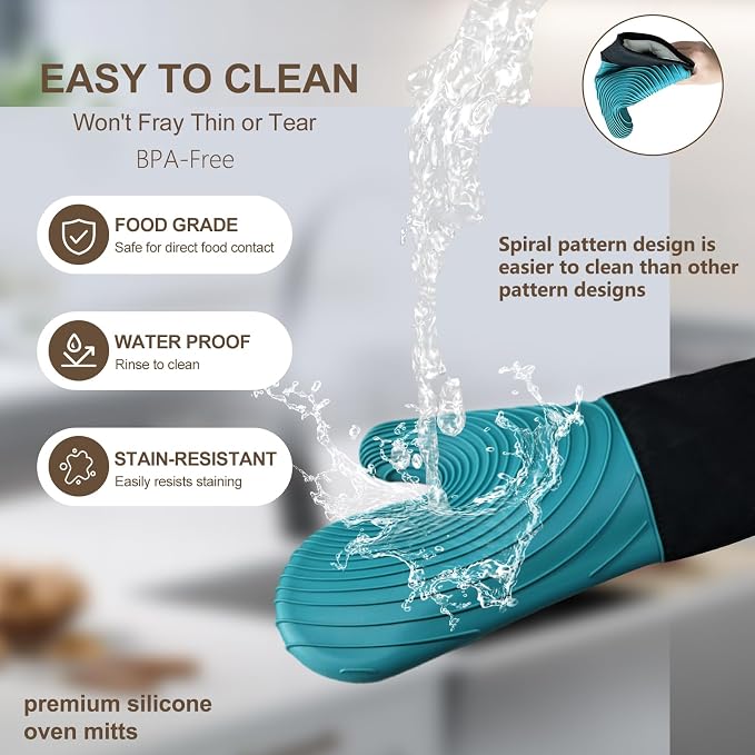 Silicone Oven Mitts-13.6 in Extended Oven Mitts Heat Resistant 500F, Oven Gloves - Image 7