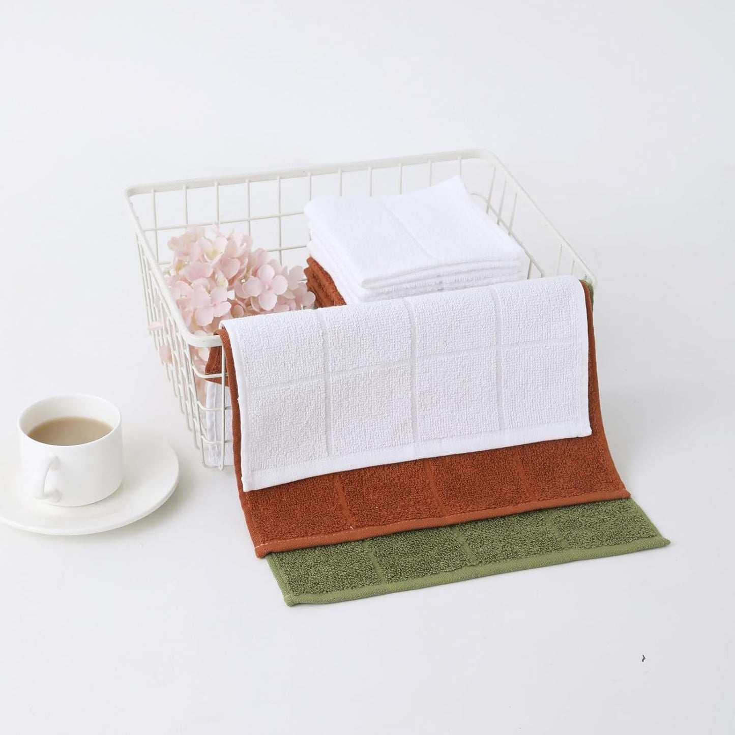 Glynniss Dishcloths Kitchen Highly Absorbent Dish Rags 100% Cotton Dish Cloths for Washing Dishes, Cleaning (11 x 11 Inches, 12 pcs, White)