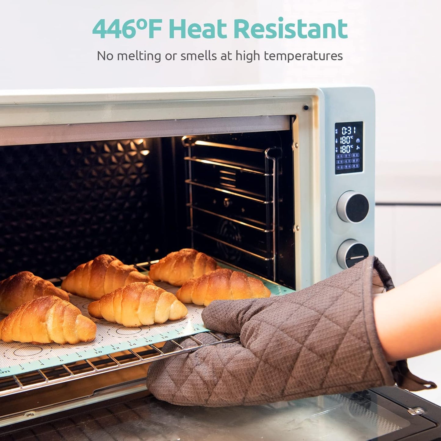 446ºF Heat Resistant Macaron Mat: U-Taste 11.75x8.25in Non Stick Silicone Baking Mat, Reusable Cookies Pastry Sheet Liner with Edge Enhancement & Circle Measurement for Cake Pan (Aqua Sky)