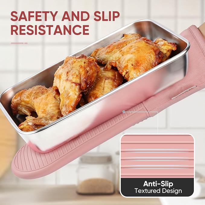 YUTAT Silicone Oven Mitts, High Heat Resistant Up to 500 Degrees, Waterproof - Image 3