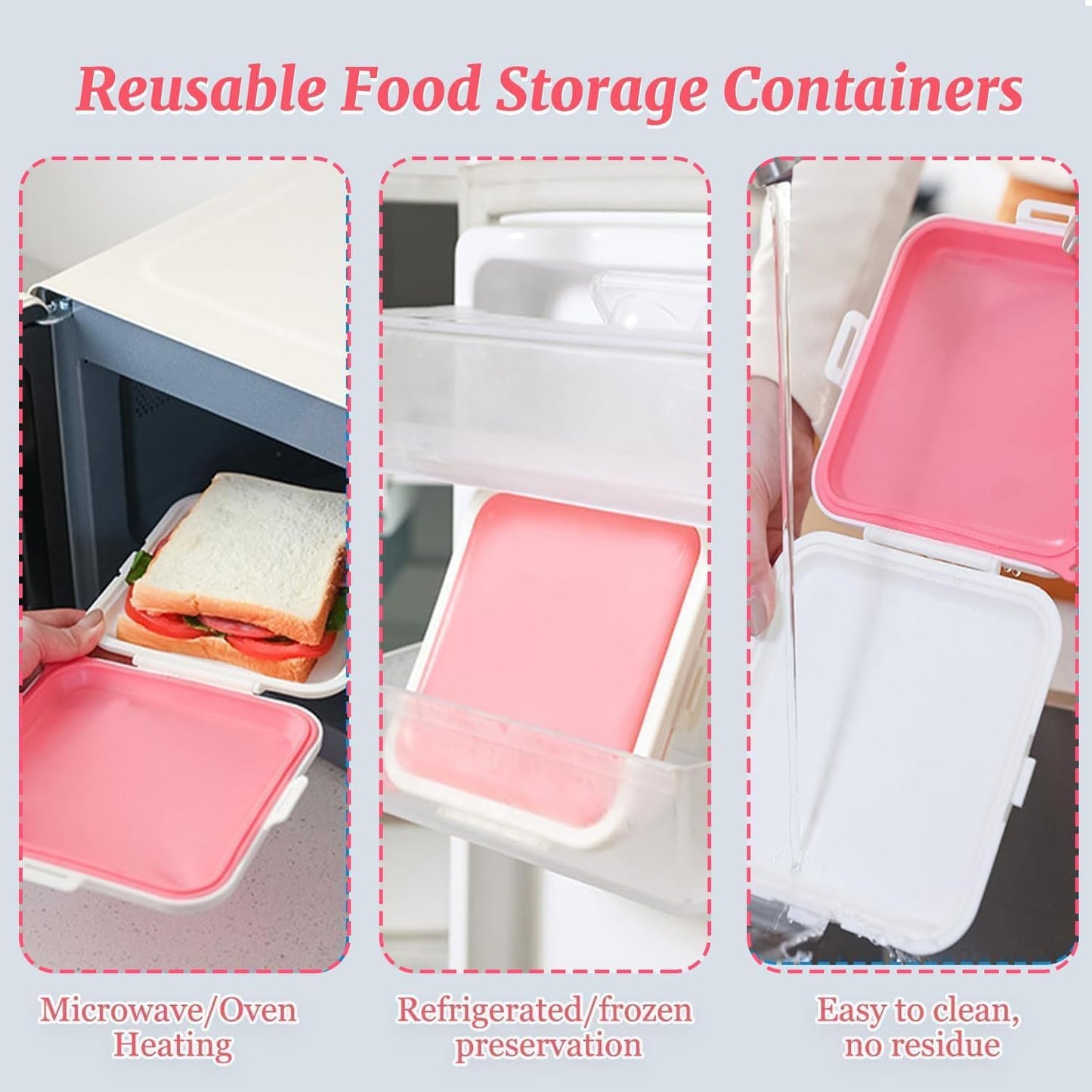 Sandwich Containers, Silicone Sandwich Storage with Snap-Off,Sandwich Box for Lunch,BPA Free,Leakproof, Reusable Plastic Sandwich Holder for Fruit,Salad,Snacks and Food Storage (pink)