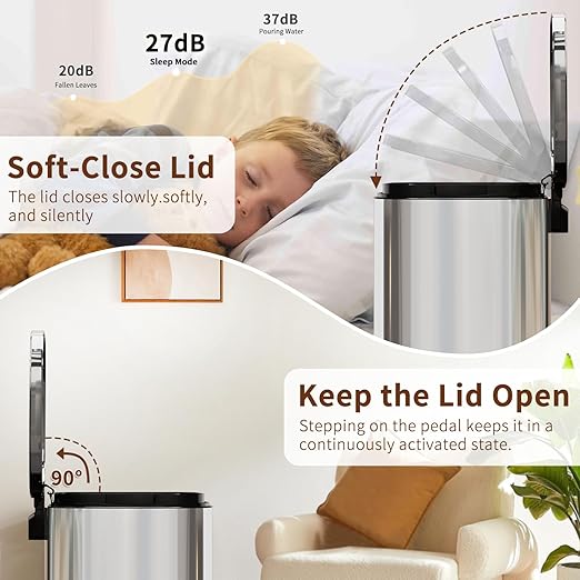 PayLessHere Trash Can with Lid, 13 Gallon Stainless Steel Kitchen & Office - Image 4