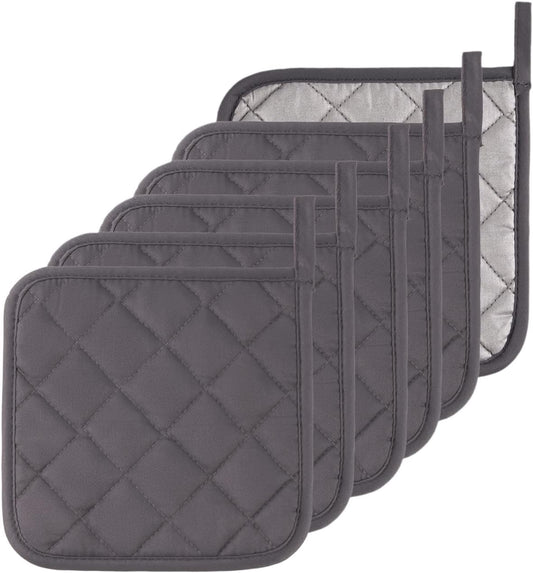 Kitchen Pot Holders Set Heat Resistant Pure Cotton Potholders Kit Trivets Large Coasters Hot Pads Terry Pot Holders for Everyday Cooking and Baking by 7 x 7 Inch Set of 6 Grey