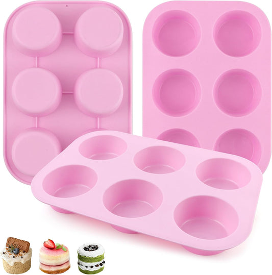 3-Pack 6-Cup Silicone Muffin Pans, Nonstick Cupcake Baking Molds, BPA/PFA-Free, Dishwasher & Oven Safe - Pink
