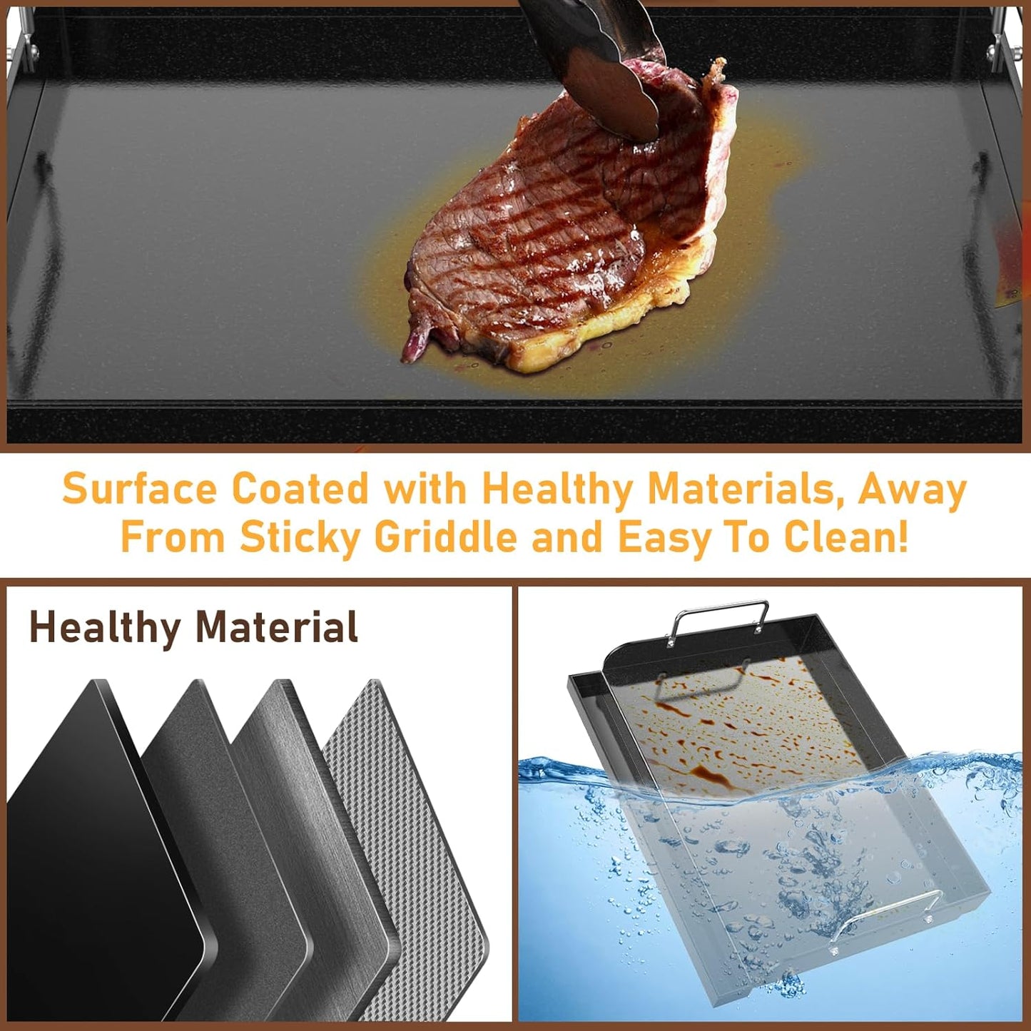 Utheer 17" x 13" Nano-Ceramic Nonstick Griddle for Gas & Charcoal Grills – Universal Flat Top Griddle with Grease Groove/Reinforced Ridges/High Sidewalls, Perfect for Healthy Cooking,Parties & Camping