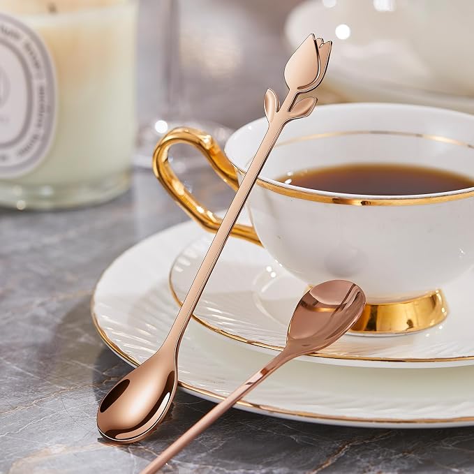 Rose Gold Tulip/Rose Handle 12-Pcs Mini Coffee Spoons Set - Image 7