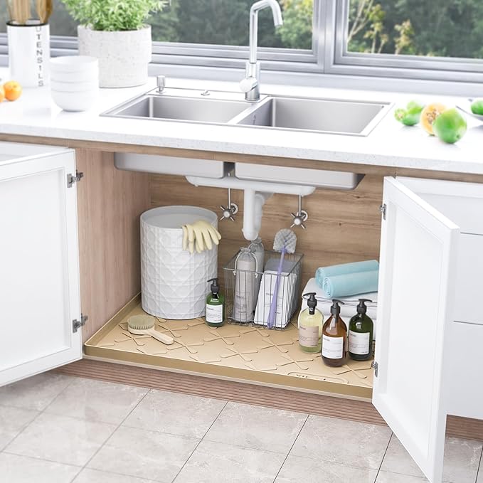SIKADEER 25" x 19" Under Sink Mat Waterproof, Silicone Mat Kitchen Drawer Shelf - Image 2