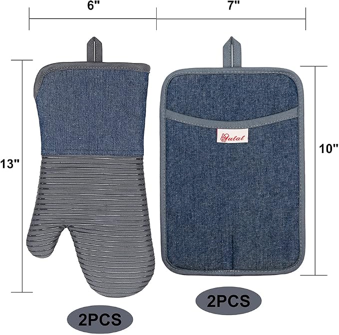 Yutat Oven Mitts, Pot Holders Set of 4 Made - Image 2