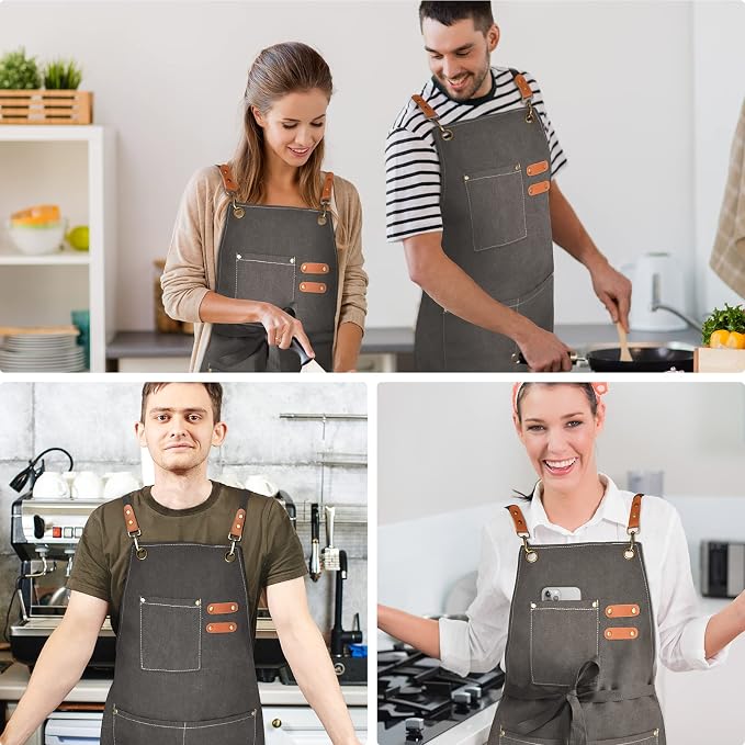 OUNLEN Chef Apron for Men Women Canvas Aprons - Image 6