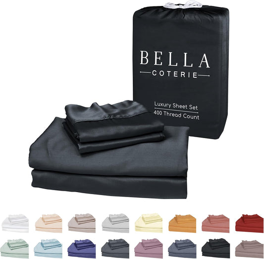 Bella Coterie Luxury Bamboo Viscose Cal King Size Sheet Set | 100% Organically Grown | Ultra Soft | Cooling for Hot Sleepers | 18" Deep Pocket [Black]