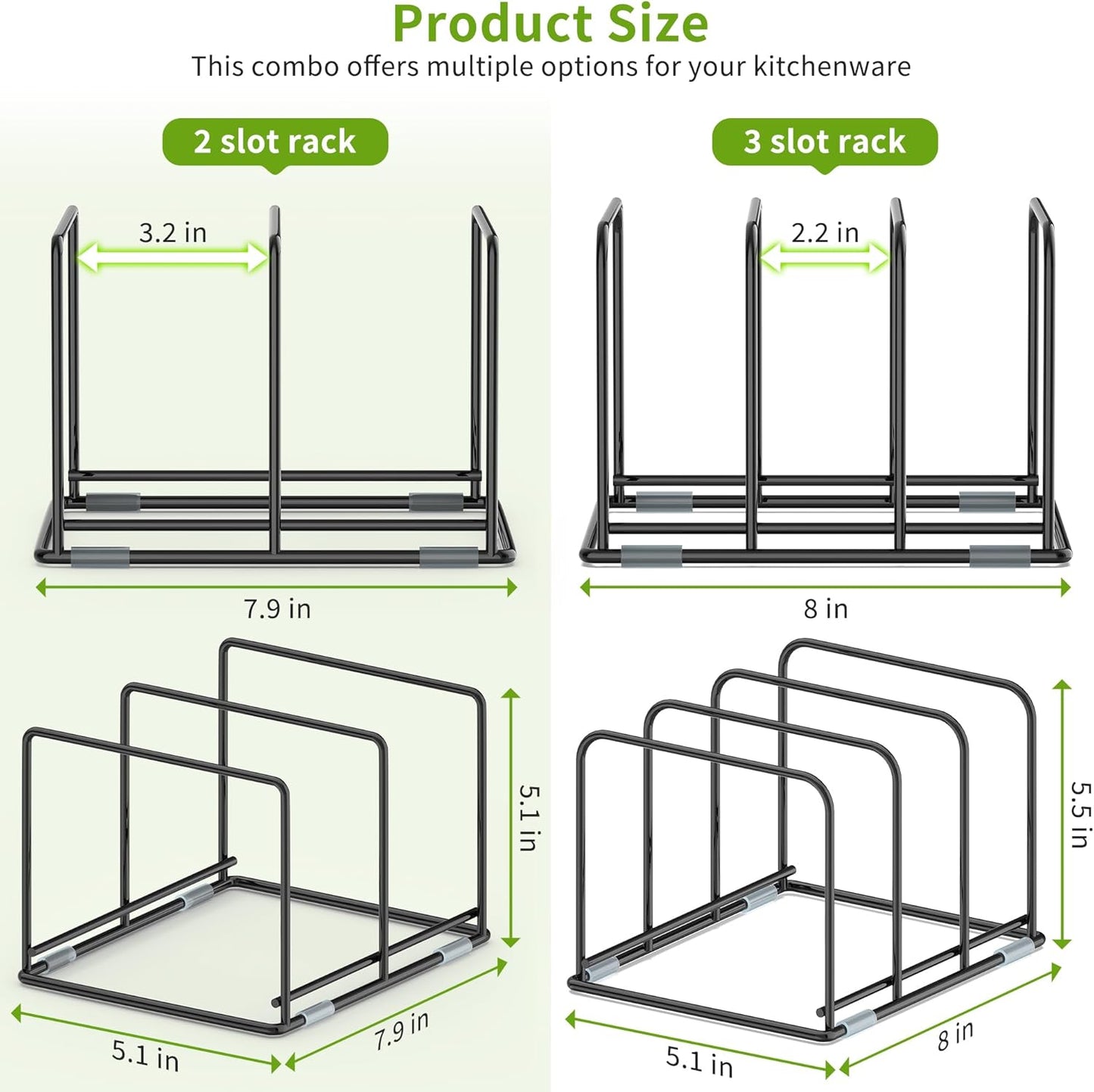 Pan and Pot Organizer Rack, Cutting Board Organizer for Cookie Sheet,Frying Pan inside Cabinet,Baking Pan, Tray Organizer for Kitchen Storage - Total 5 Compartments(2 Pcs)