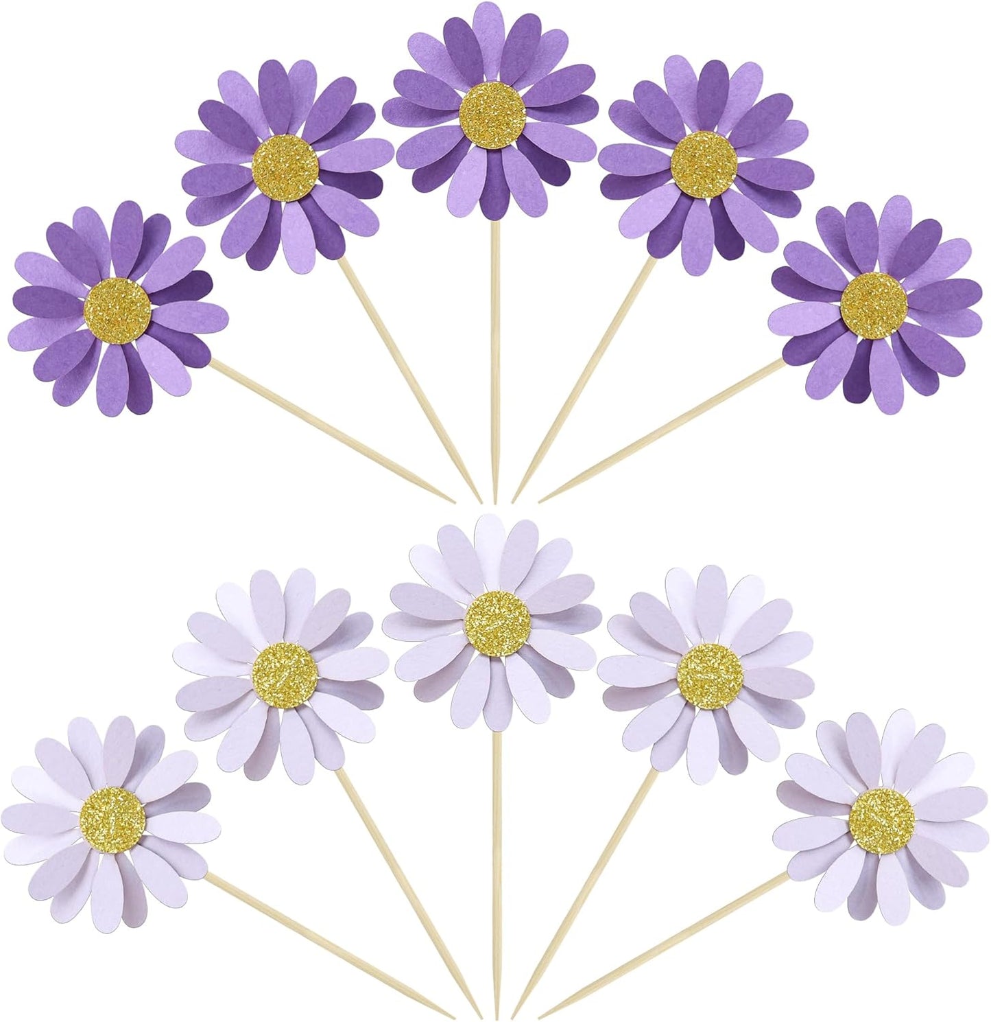 Ephlyn 24Pcs Purple Daisy Cupcake Toppers Flower Cake Toppers Daisy Cake Decorations Chrysanthemum Cupcake Toppers Spring Daisy Flower Cake Picks for Birthday Wedding Supplies
