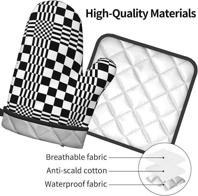 Black and White Optical Illusion Checkered Oven Mitt & Pot Holder Set - Image 8